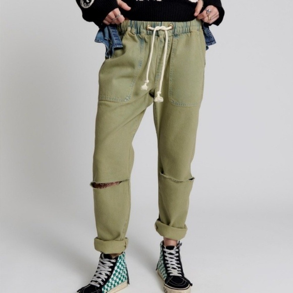 Oneâ Teaspoon Shabby Bandit Army Green Distressed Slouchy Pants S NWT Shabbies